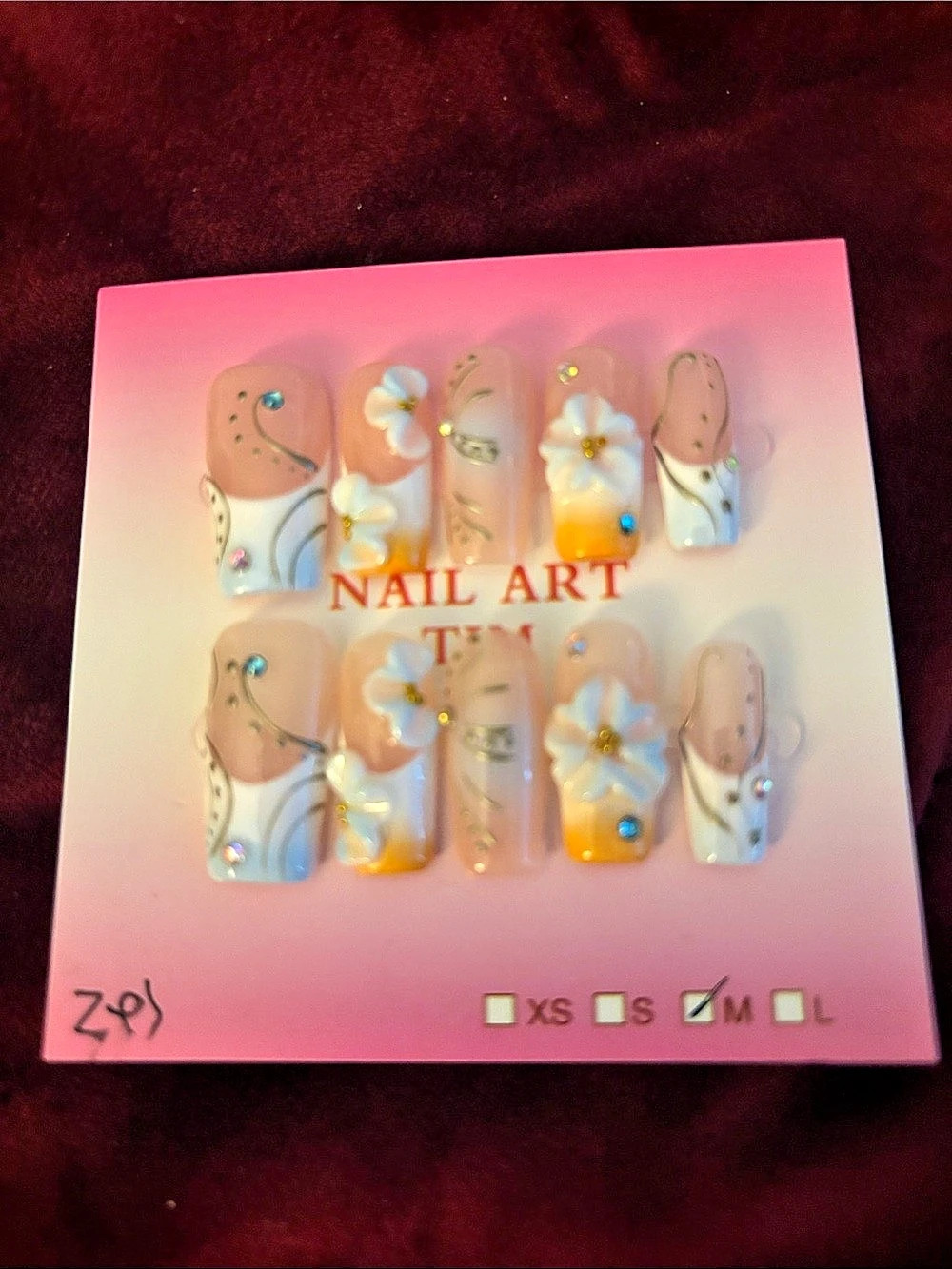 Floral Pink & White Press-On Nails Size Medium NWT